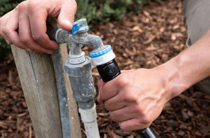 Connect the poly pipe to a garden tap
