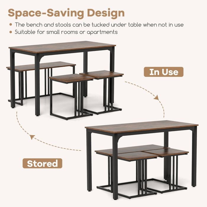 Costway 4PCS Dining Table Set Wooden Kitchen Restaurant - Bunnings ...