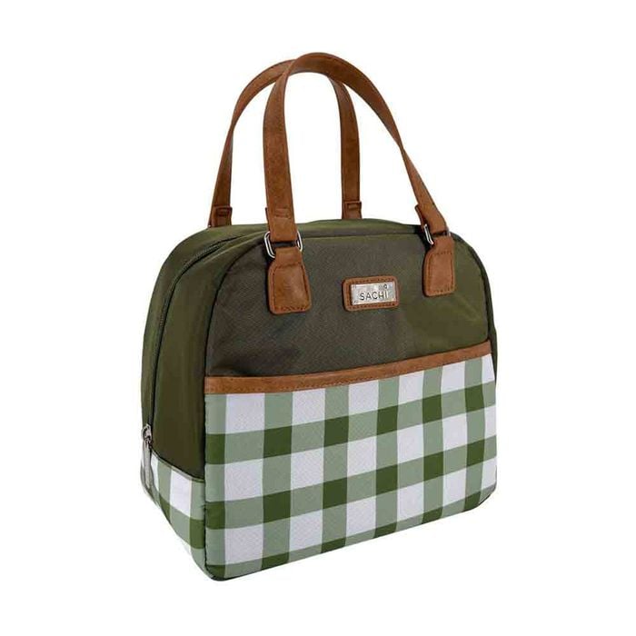 Sachi Insulated Cali Lunch Bag Gingham - Olive Green