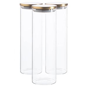 Argon Tableware Glass Storage Jar - Gold Lid - 2 Litre - 3x Modern Round Scandi Organisation Container Glass Jar