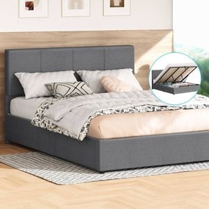 Alfordson Bed Frame King Gas Lift Storage Grey