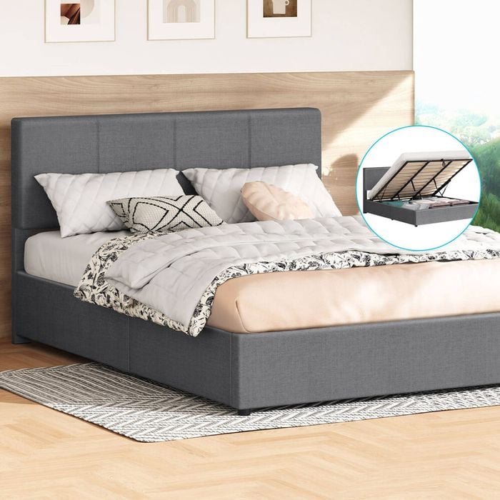 Alfordson Bed Frame King Gas Lift Storage Grey