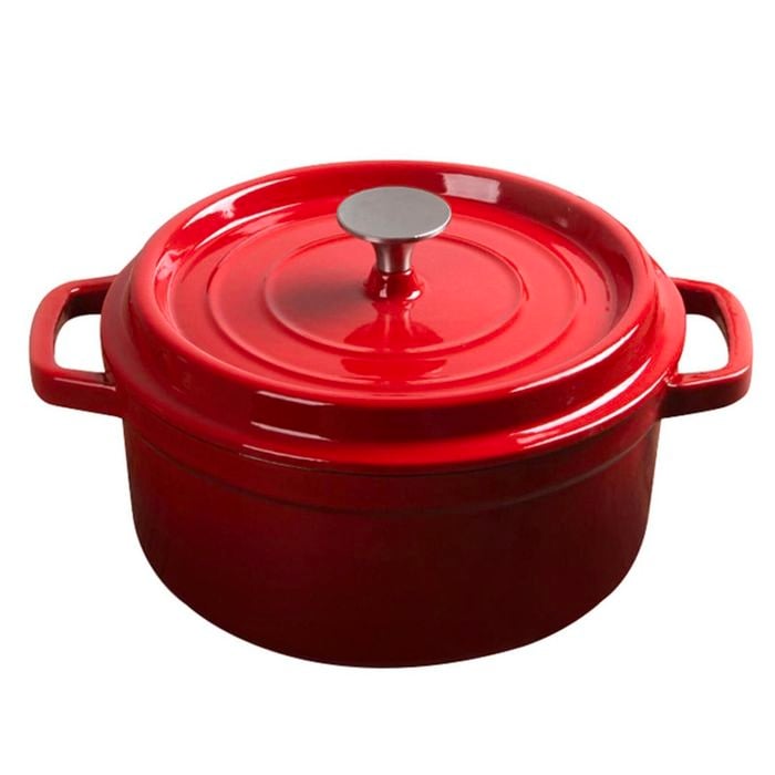 SOGA 22cm Red Cast Iron Stewpot with Lid – 2.7L