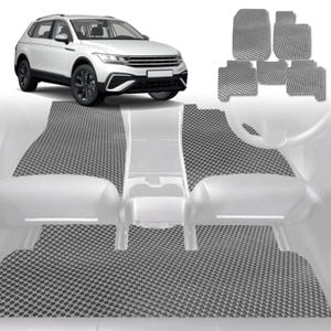 6D Diamond Car Floor Mats for VolksWagen Tiguan 2016-2023 Allspace Full Set-Grey-Outback GT