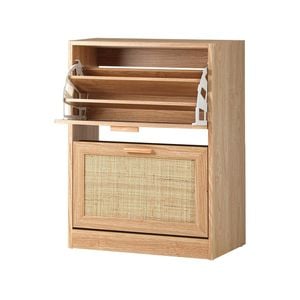 Oikiture 2 Doors Rattan Shoe Cabinet Storage Shoes Rack Organiser Shelf