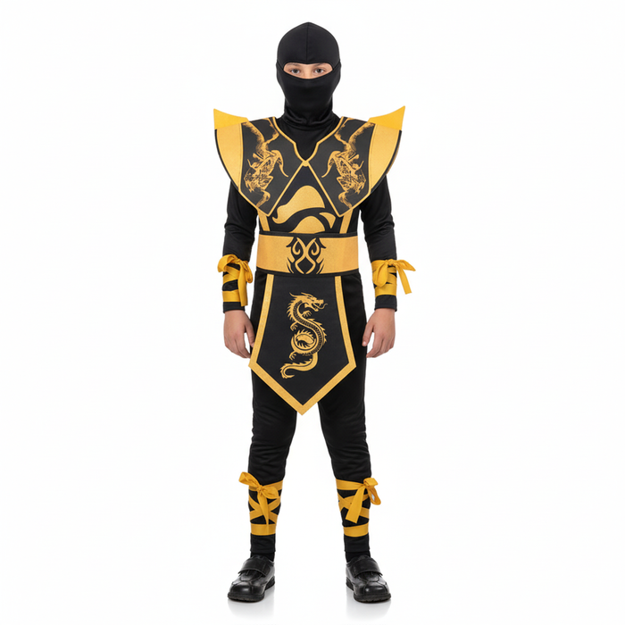 Children Ninja Warrior Assassin Suit Halloween Party Cosplay Costume in Yellow 6-9 Years 115-135cm Height