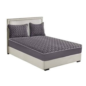 SOGA 183cm Grey Quilted Fleece Mattress Cover Set with Pillow Covers