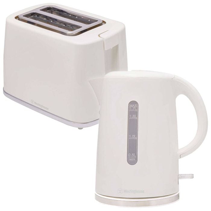 Westinghouse Electric Tea/Coffee Water Kettle 1.7L & 2 Slice Toaster White Set