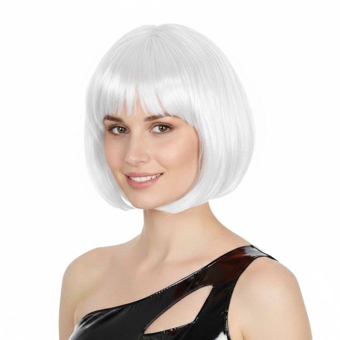 Bob Wig Costume Short Straight Fringe Cosplay Party Full Hair Wos Fancy Dress White