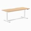 Desky Dual Sublime Teak Scalloped Melamine Sit Stand Desk 180x75cm White Frame Leg