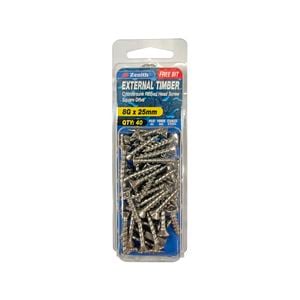 Zenith 8G x 25mm Stainless Steel 304 Square Drive External Timber Screw - 40 Pack