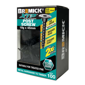 Bremick XTP Post Screw 18g x 45mm TECHNOGUARD BLACK T40 - 100 Pack