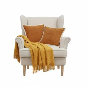 SOGA 2 Pack Chenille Pillows With Yellow Diamond Knitted Blanket Bundle