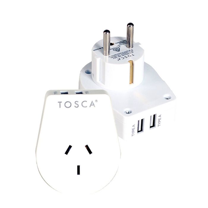 Tosca OB Travel Power Adapter Converter Plug w/ USB - BAL/EUR Compatibility
