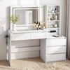 HOMFURN Dressing Table with LED Mirror, Charging Station & 5 Drawers, White Vanity Desk with Hairdryer Holder