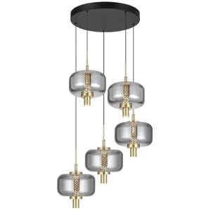 Telbix Volen Contemporary Pendant Hanging Lamp Light Metal Glass Black Gold Smoke Satin