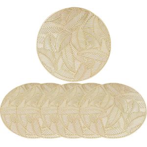 Catzon 6 Pcs Round Leaf Pvc Placemats Hollowed-out Party Gold