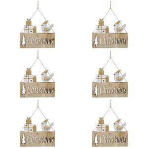 6x LVD Wooden Christmas Sign w/ String Home/Office Hanging Decor 17.5x14.5cm