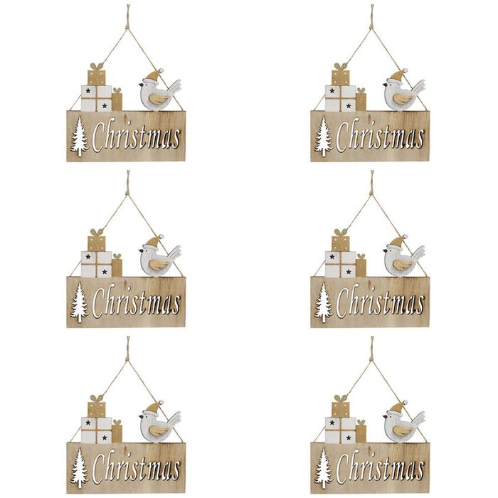 6x LVD Wooden Christmas Sign w/ String Home/Office Hanging Decor 17.5x14.5cm