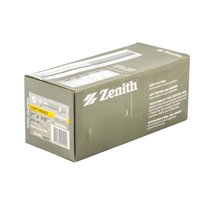 Zenith 7 x 1/2" Zinc Plated Cup Head Nut and Bolt - 25 Pack