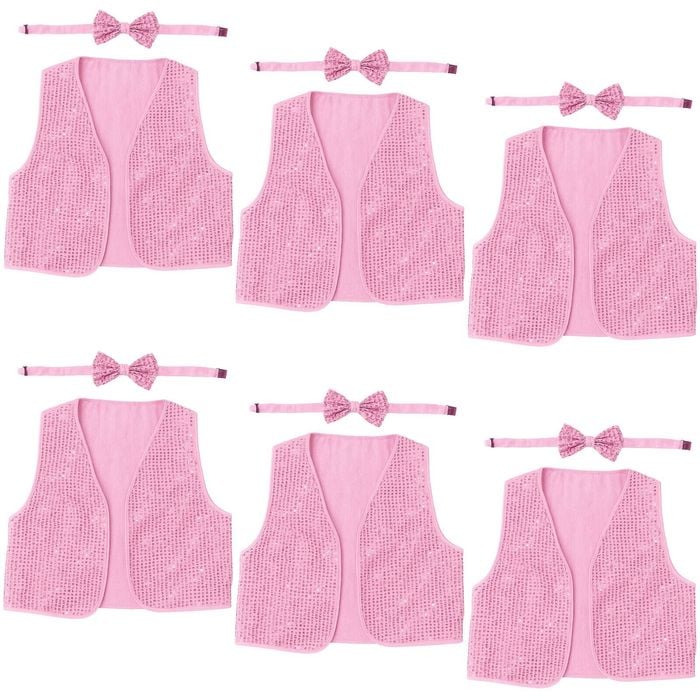 6x Adult Unisex SEQUIN BOW TIE & VEST Dance Costume Party Sparkle Set in Light Pink - Light Pink | China