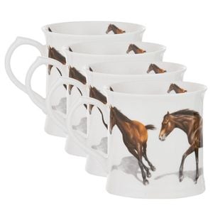 4PK Ashdene Horses By Charlotte New Bone China Drinking Mug 470ml White