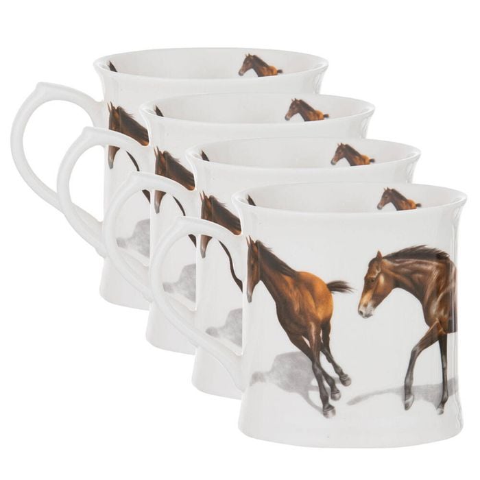 4PK Ashdene Horses By Charlotte New Bone China Drinking Mug 470ml White
