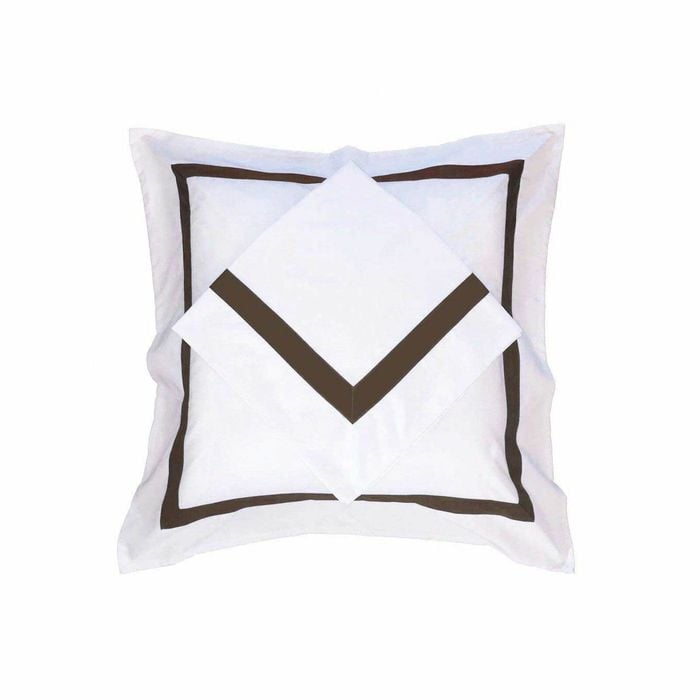 Ava Collection White European Pillowcase Set - Espresso Trim