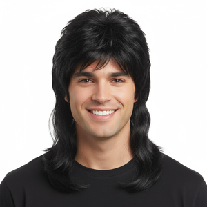 MULLET WIG 80s Fancy Dress s Party Costume Rock Bogan Accessory Punk 70s 90s Black