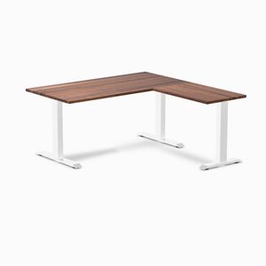 Desky Fixed Height Hardwood L-Shape Office Desk White Frame 150x155cm - Walnut
