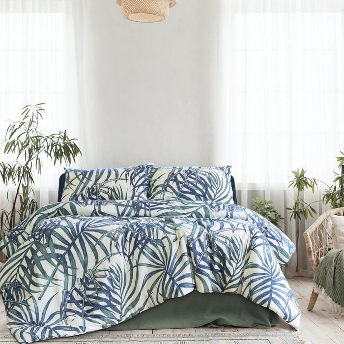 Ardor Boudoir Paradise Palms King Bed Quilt Cover Set - Blue