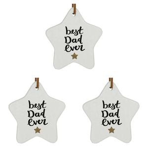 3x Ceramic Hanging 8x9cm Star Best Dad Ever w/ String Ornament Home/Office Decor