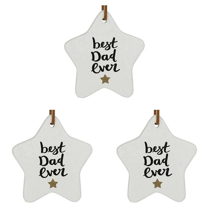 3x Ceramic Hanging 8x9cm Star Best Dad Ever w/ String Ornament Home/Office Decor