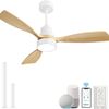 OAKORY 122cm Smart Ceiling Fan Adjustable LED Voice App Remote White Natural Wood