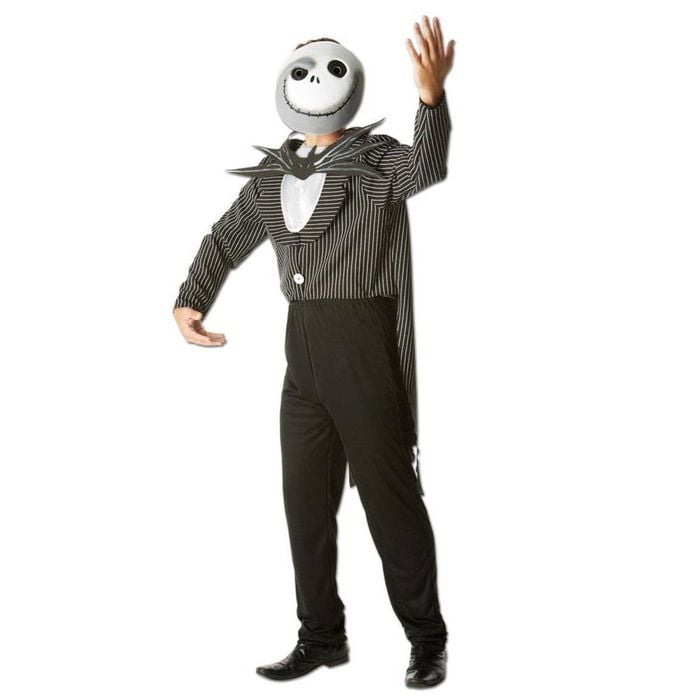 Jack Skellington Halloween Costume for Adults – Nightmare Before Christmas Fancy Dress with Mask, Black Colour, Extra-Large