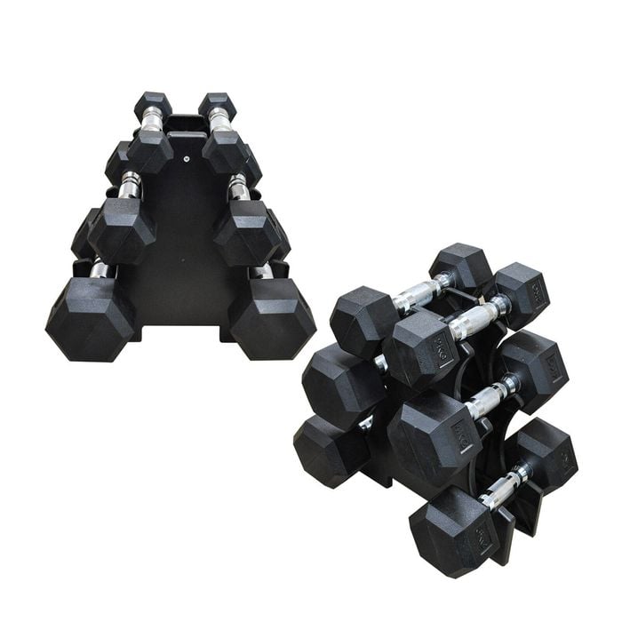 1-2-3-4-5-6 Total 42KG Hex Rubber Dumbell Weight Set with 2 PVC Rack