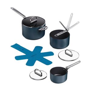 3pc Joseph Joseph Non-Stick Induction Space Saucepan Set W/ Foldable Handle Blue