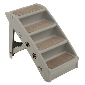 Costway 4 Steps Folding Pet Stairs Portable Pet Climbing Ladder w/Side Rails Felt Pads-Grey