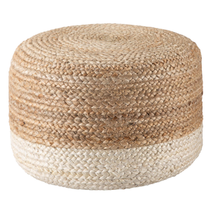 Ombre Hand Braided Jute Cotton Pouf Ottoman - Jute Beige