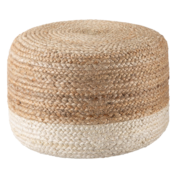 Ombre Hand Braided Jute Cotton Pouf Ottoman - Jute Beige