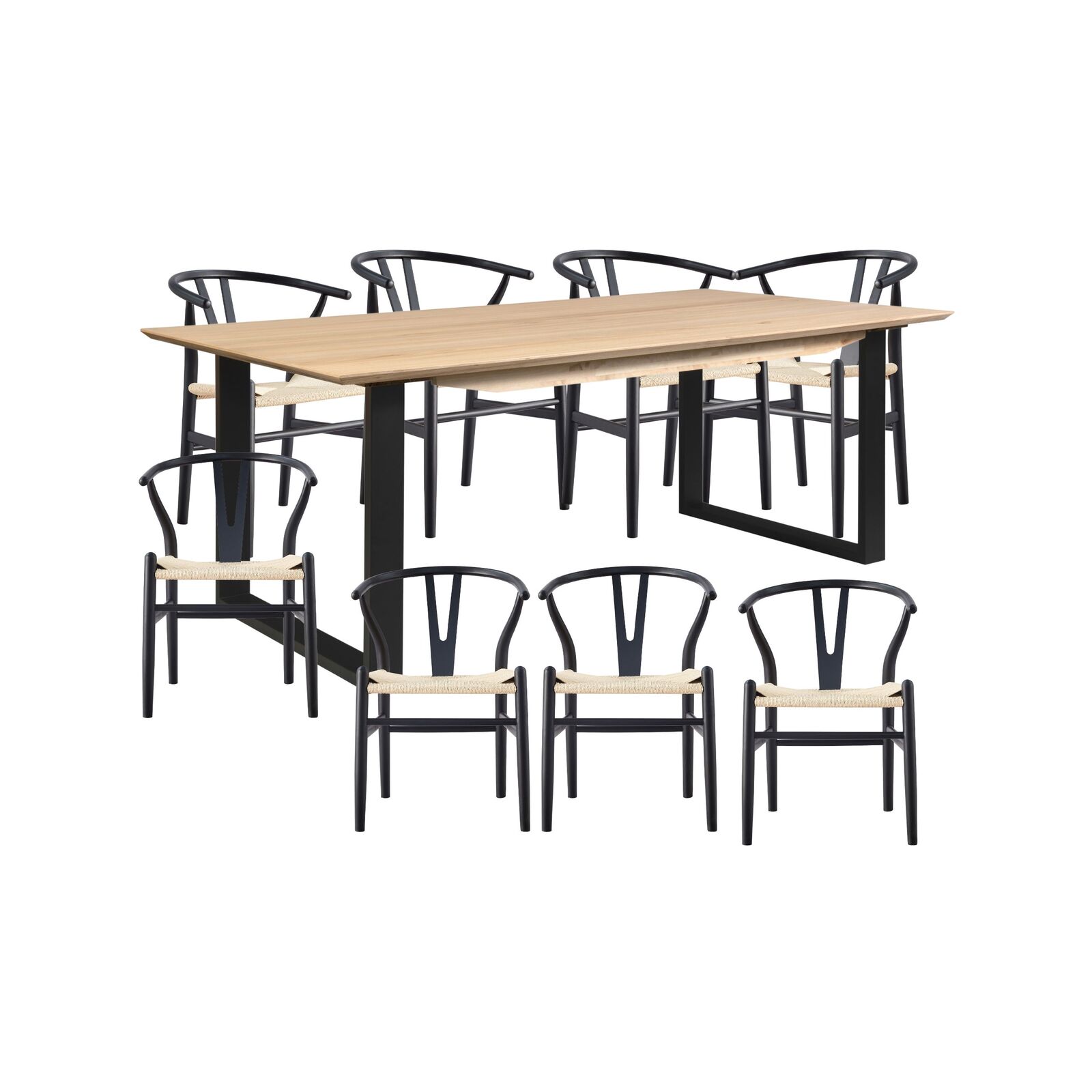 Aconite 9pc 210cm Dining Table Set 8 Wishbone Chair Solid Messmate Timber Wood