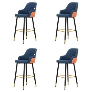 Familand Bar Stools Set of 4, Navy Faux Leather Upholstered Barstools,with Backrest Footrest