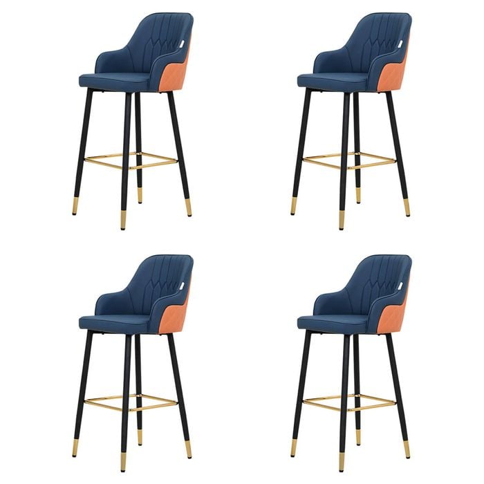 Familand Bar Stools Set of 4, Navy Faux Leather Upholstered Barstools,with Backrest Footrest