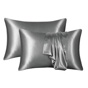 Catzon 2 Pcs Satin Pillowcases with Envelope Closure for Hair and Skin 51X91cm-Silver Grey