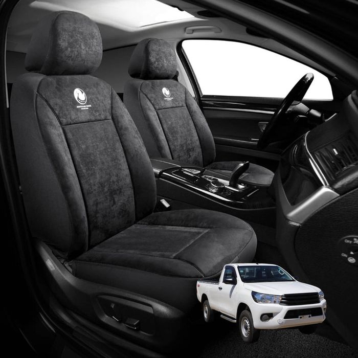 Australian Goose Edition Front Seat Covers for Toyota Hilux Single Cab 2015 - Current - Suede, Universal Fit - Black