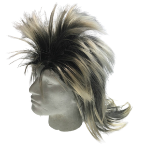s Long SPIKY Wig Rock Punk 80s Fancy Dress Costume Bogan Mullet Spikey Black/Blonde