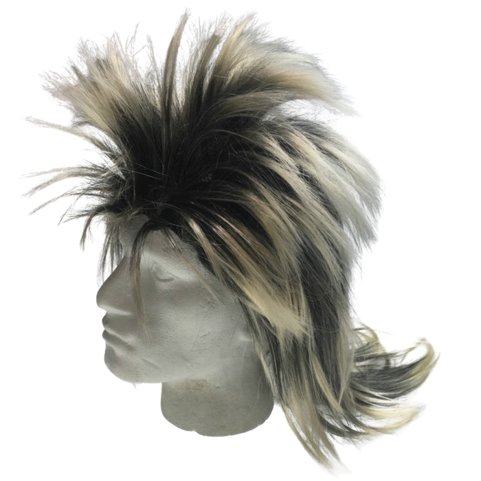 s Long SPIKY Wig Rock Punk 80s Fancy Dress Costume Bogan Mullet Spikey Black/Blonde