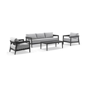 Bronte 3+1+1 Outdoor Aluminium Lounge Setting Charcoal With Coffee Table & Textured Olefin Grey Cushions