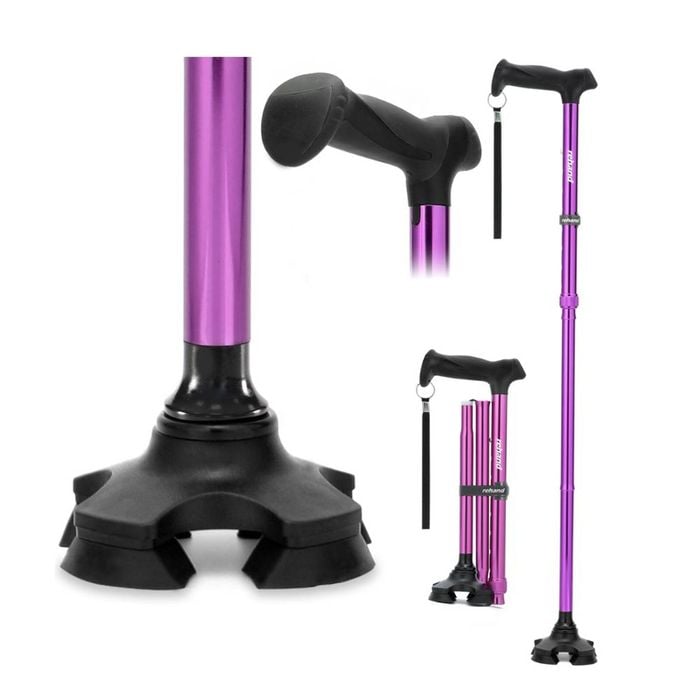 REHAND M-Quad PIVOT Cane for Adults, Soft Hand Grip(Purple)