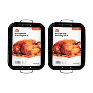 2PK Culinary Kitchen Non-Stick Roaster Baking Pan Tray W/ Roasting Rack 38x29cm